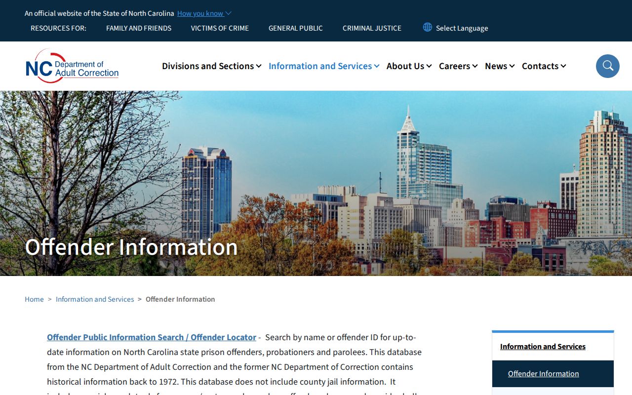 NCDAC offender search options for Pender County released inmates