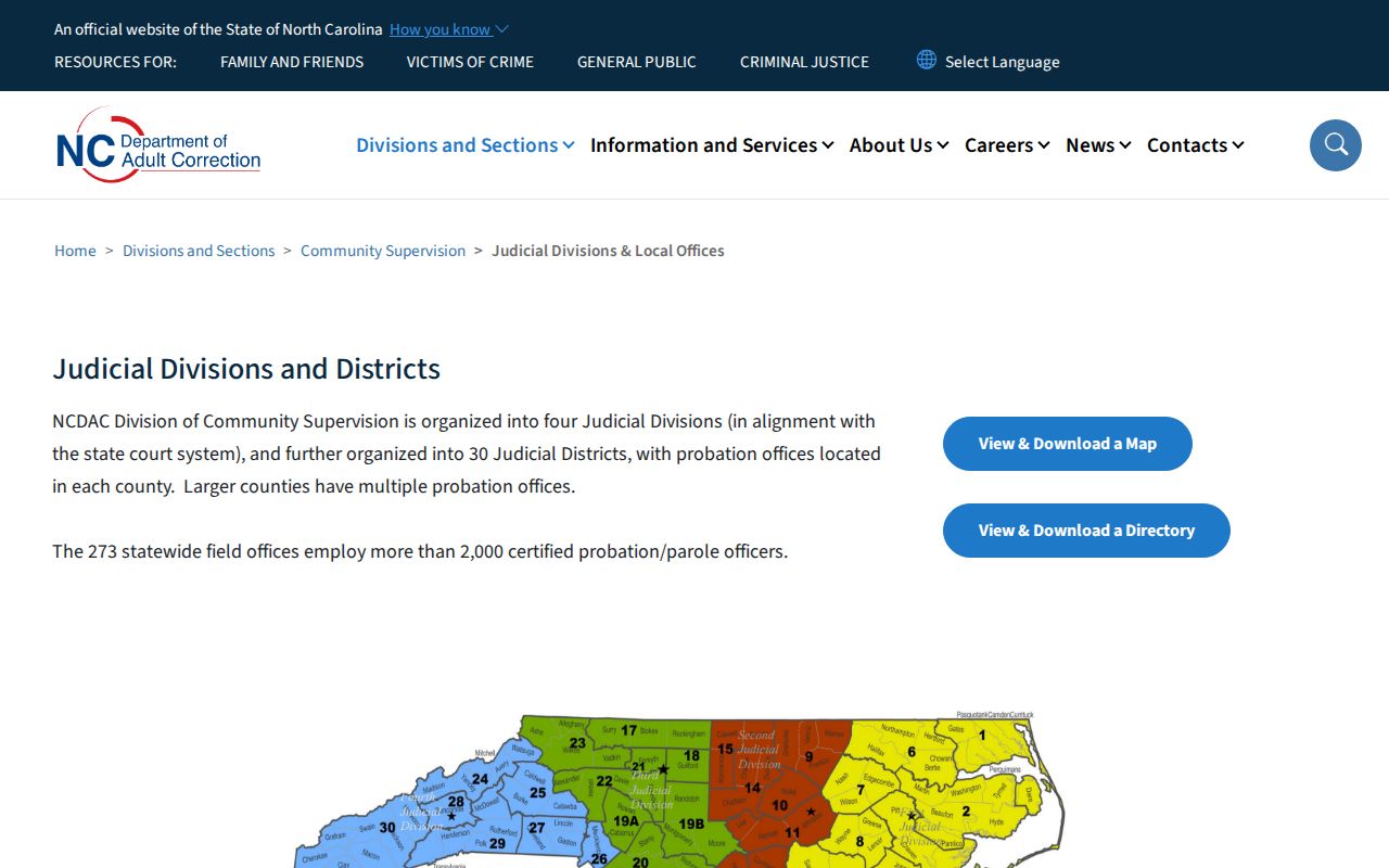 Pender County parole and probation Community Supervision district directory