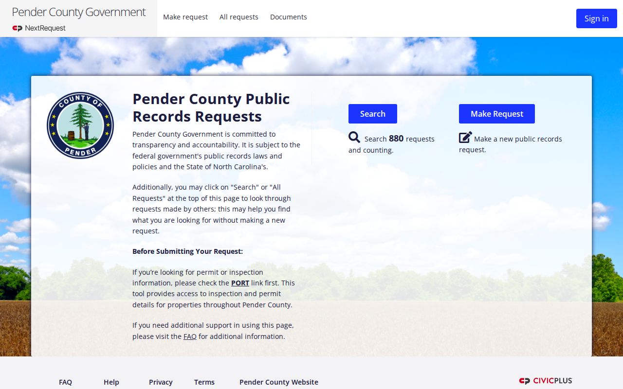Pender County release record request portal