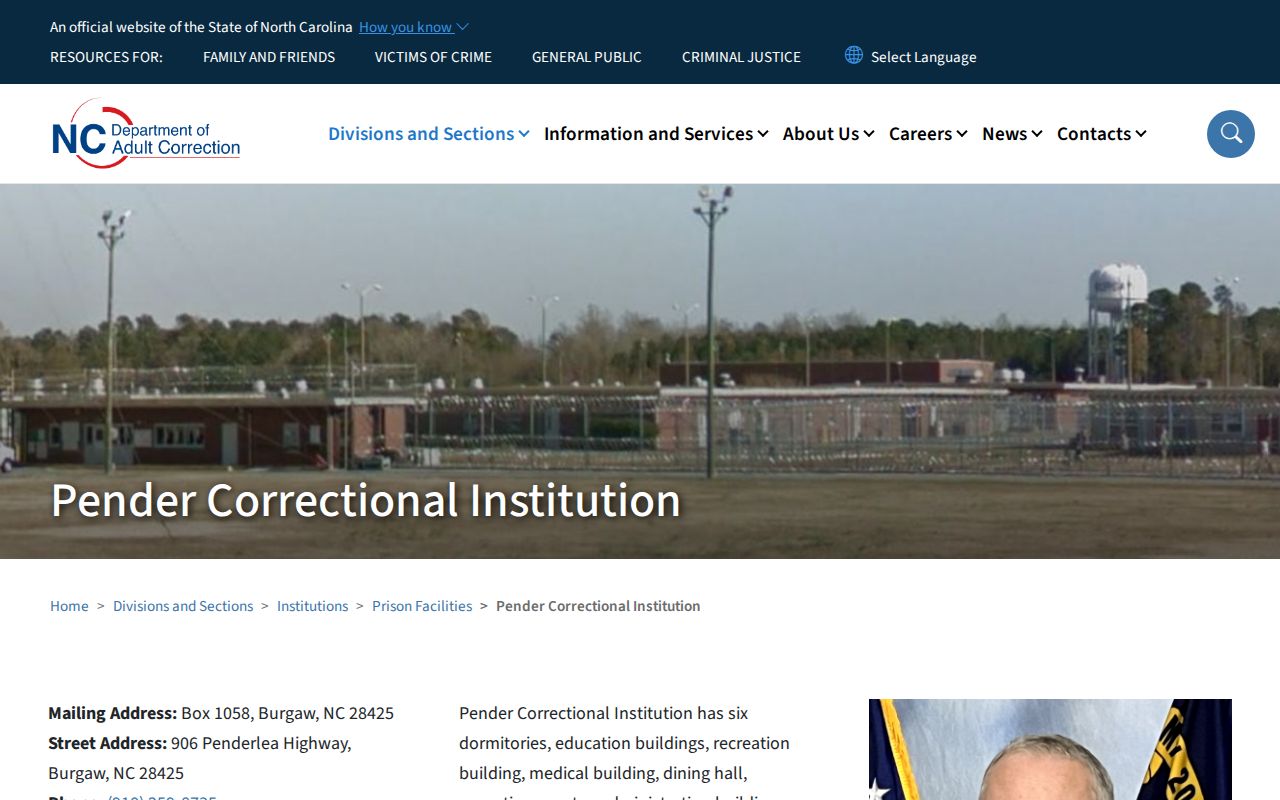 Pender Correctional Institution state prison release source