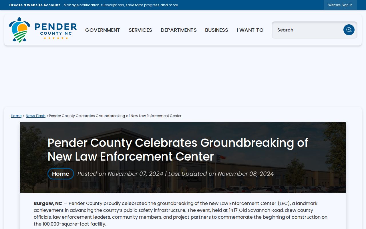 Future Pender County law enforcement center and release records context